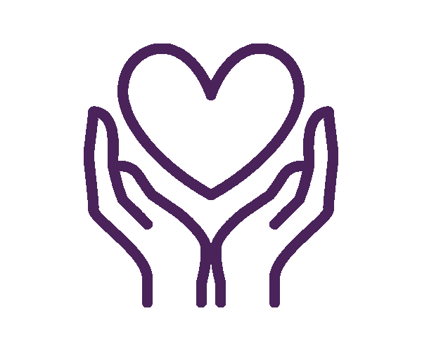 An icon showing two hands holding a heart with care