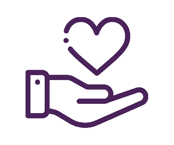 An icon showing a hand holding a heart