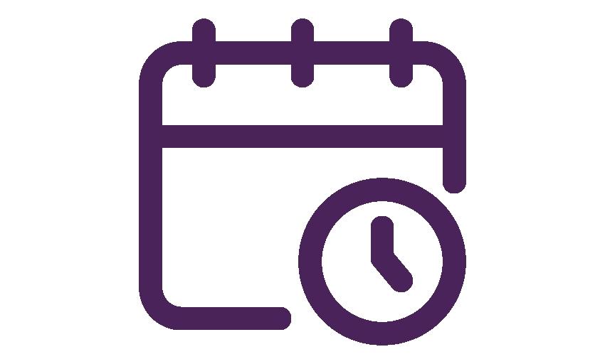An icon of a purple calendar and clock