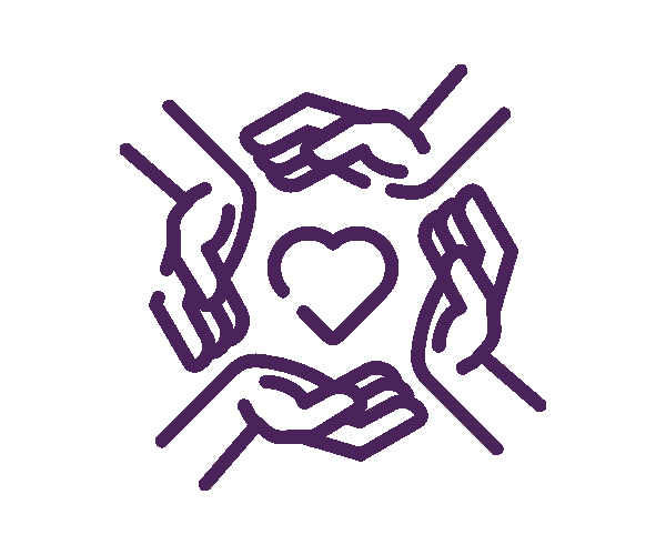 An icon showing a group of hands surrounding a heart